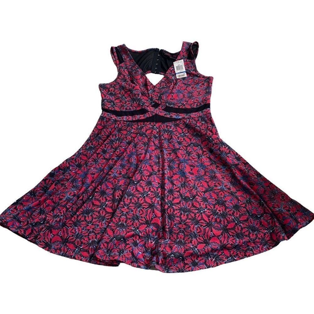 Material Girl NWT Romantic Goth Skater Dress Midriff Cutout Black/Red Print XL